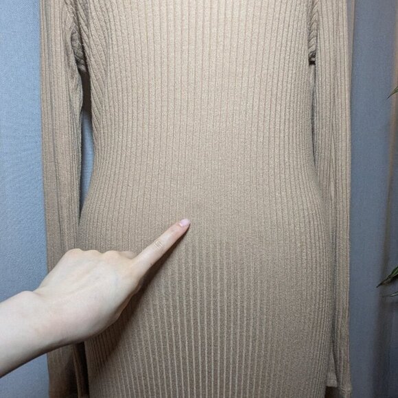 Reformation Wednesday Dress Midi Camel Tan Ribbed Long Sleeve Stretch Large - Picture 8 of 11